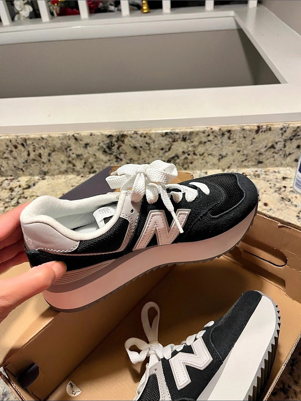 New Balance 574+ Platform Black White US
